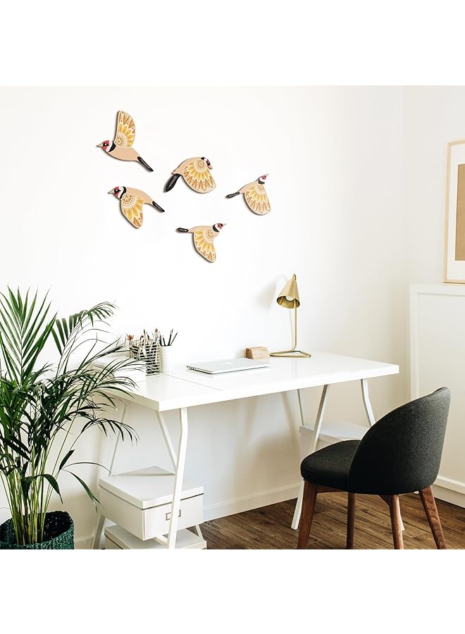 erorex 5 Piece Wooden Bird Wall Art Set – Rustic Flying Birds Home Decor For Living Room Bedroom Office Scandinavian And Folk Art Style Ideal Gift For Bird Lovers Yellow - Image 5