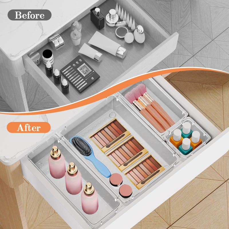 SpaceHacks 25 PCS Plastic Drawer Organizer Set  4-Size Versatile Organizer Trays & storage Bins for Makeup  Jewelry  and Gadgets in Bathroom  Bedroom and Office  White - Image 5