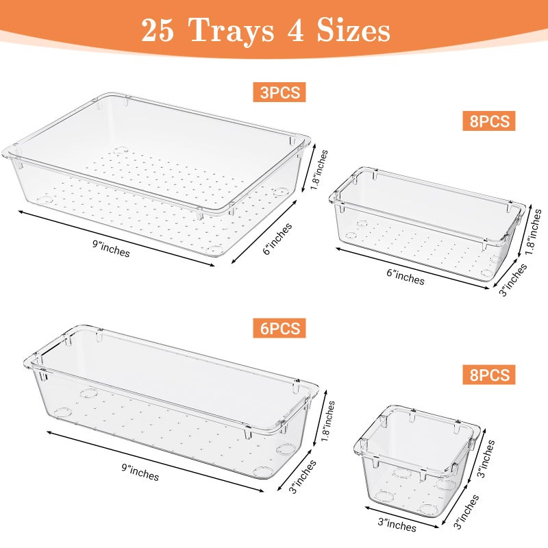 SpaceHacks 25 PCS Plastic Drawer Organizer Set  4-Size Versatile Organizer Trays & storage Bins for Makeup  Jewelry  and Gadgets in Bathroom  Bedroom and Office  White - Image 2