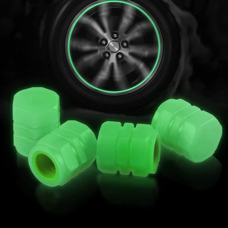 4PCS Noctilucous Green Tire Air Caps Cover, Illuminated Auto Wheel Valve Stem Cap, Universal for Car, Truck, SUV, Motorbike, Bicycle - Image 2