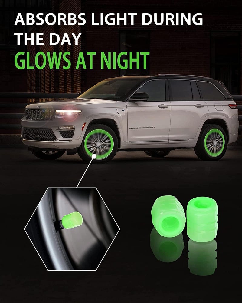 4PCS Noctilucous Green Tire Air Caps Cover, Illuminated Auto Wheel Valve Stem Cap, Universal for Car, Truck, SUV, Motorbike, Bicycle - Image 3