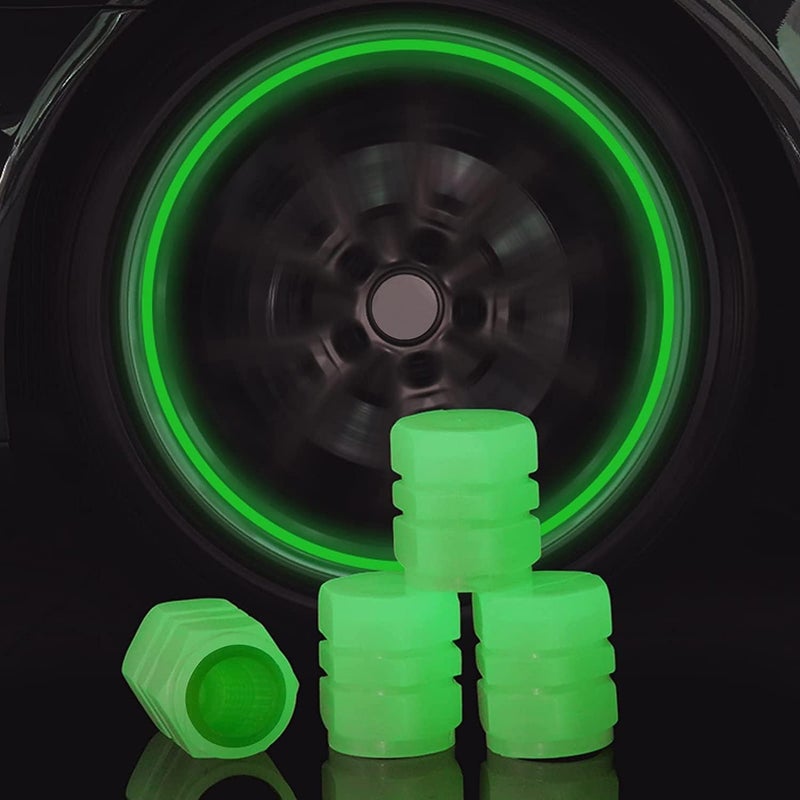 4PCS Noctilucous Green Tire Air Caps Cover, Illuminated Auto Wheel Valve Stem Cap, Universal for Car, Truck, SUV, Motorbike, Bicycle - Image 1