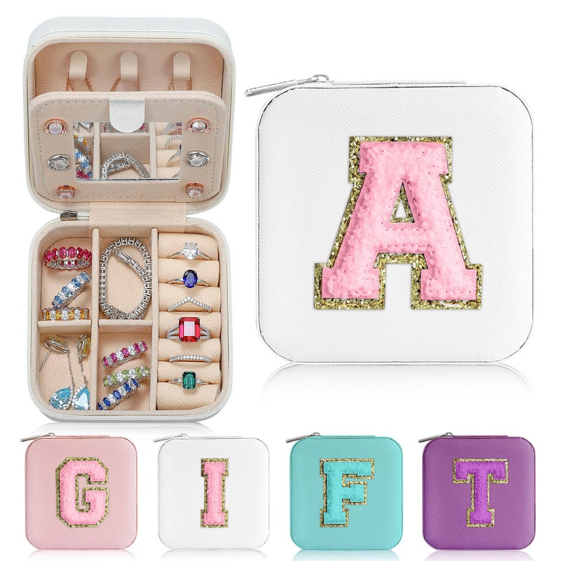 Parima Easter Basket Stuffers for Teen Girls - Girl Gifts, 6 7 8 9 10 11 12 13 14 Year Old,Gift for Teens Kids Daughter Sister Birthday Gift, Travel Jewelry Case Small Jewelry Box | Letter A, White - Image 1