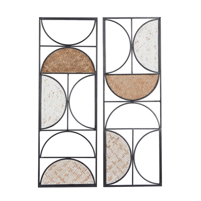 Deco 79 Deco 79 Metal Geometric Home Wall Decor Carved Designs Wall Sculpture Set of 2 Wall Art 11W 30H Brown 