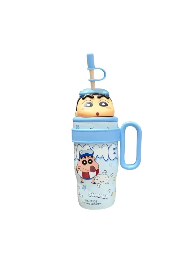 Kids Tumbler with Handle & Straw, Cute Cartoon Boy Design, Reusable Drinking Bottle for Boys & Girls, School & Travel