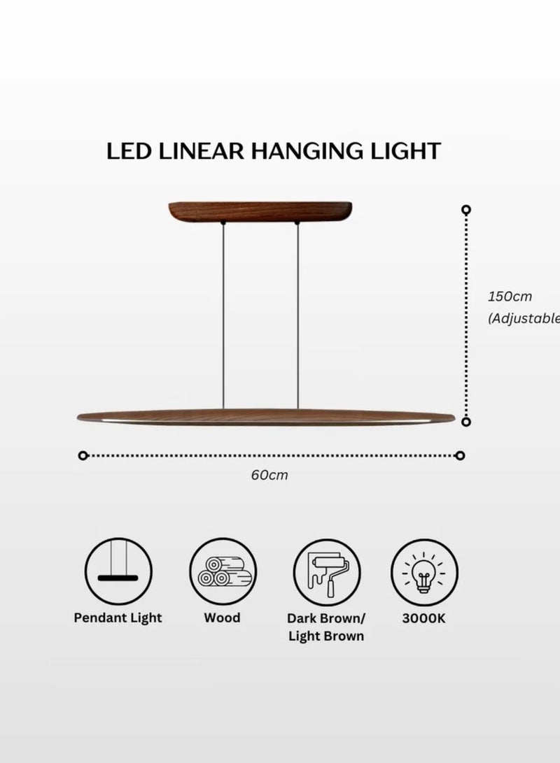 Linear LED pendant light in walnut wood, 60cm 20W. - Image 4