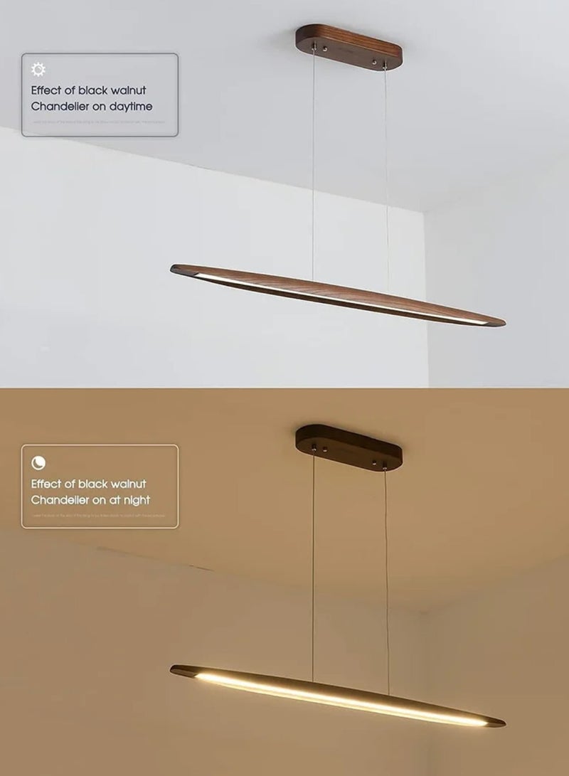 Linear LED pendant light in walnut wood, 60cm 20W. - Image 5