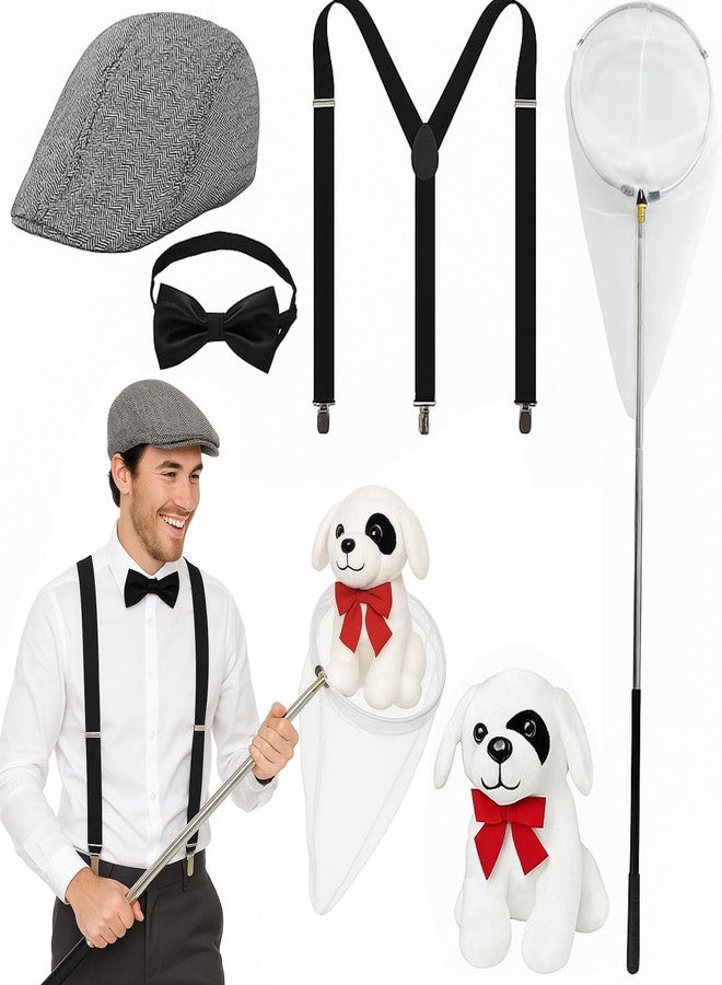 Pextian 5 Pcs Halloween Dog Catcher Costume Men Include Dalmatian Dog Catcher Costume for Adult Herringbone Tweed Flat Cap, Adjustable Suspender for Men Halloween Cosplay Party - Image 1