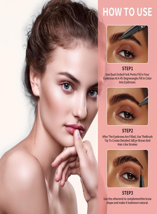 W3W 2-in-1 Dual-Ended Microblading Eyebrow Pencils,Waterproof Eyebrow Pen with 4-Fork Micro-Fork-Tip,3D Brow Pen for Natural Waterproof and Long-Lasting Women(Grey) - Image 4