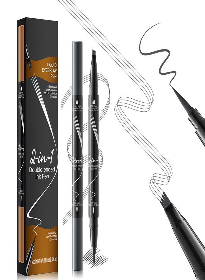 W3W 2-in-1 Dual-Ended Microblading Eyebrow Pencils,Waterproof Eyebrow Pen with 4-Fork Micro-Fork-Tip,3D Brow Pen for Natural Waterproof and Long-Lasting Women(Grey) - Image 1