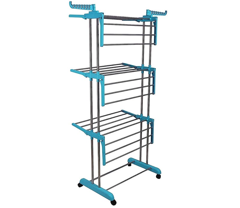 Dweezhet Cloth Stand for Drying Clothes Stainless Steel 3 Layer Clothes Drying Foldable Stand with Breaking Wheel System Cloth Rack for Drying - Image 1