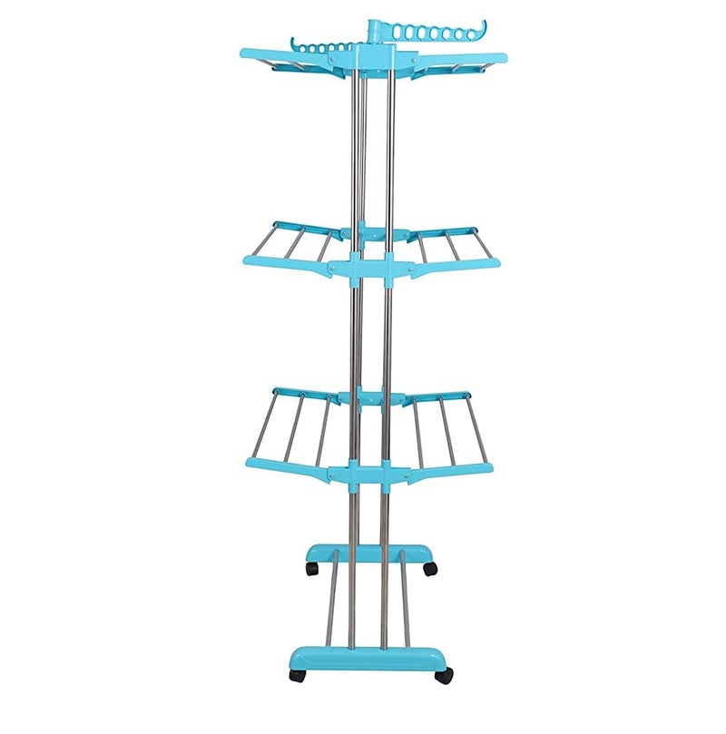 Dweezhet Cloth Stand for Drying Clothes Stainless Steel 3 Layer Clothes Drying Foldable Stand with Breaking Wheel System Cloth Rack for Drying - Image 2