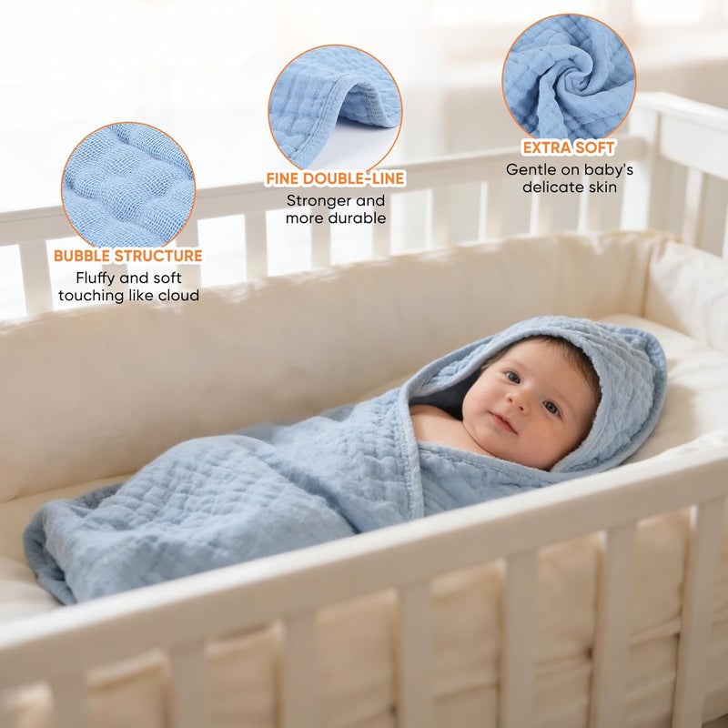 MIGIOL Muslin Baby Towels - 100% Cotton, Super Soft Bath Towels (Light Blue & Dark Blue) - 32 x 32 Inches - Image 4