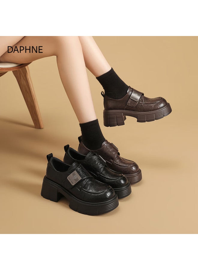 Daphne Vintage Style Loafers Women Autumn New Versatile Niche Thick Sole Leather Shoes Height Increasing Flats Women - Image 3