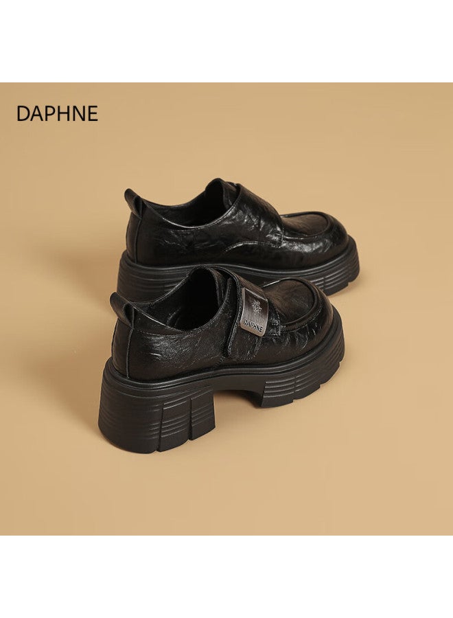 Daphne Vintage Style Loafers Women Autumn New Versatile Niche Thick Sole Leather Shoes Height Increasing Flats Women - Image 1