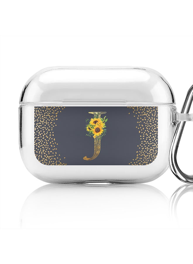 Stylizedd Classic Clear printed Case for Apple AirPods Pro 2nd Generation Thin Transparent Cover - Custom Monogram Initial Letter Mandala Floral Pattern Alphabet - J (Grey ) - Image 1