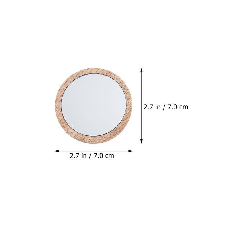2Pcs Portable Round Makeup Mirror 7.5cm Beech Wood Travel Cosmetic Mirror - Image 3