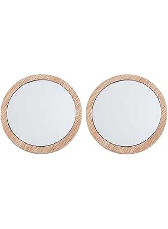 2Pcs Portable Round Makeup Mirror 7.5cm Beech Wood Travel Cosmetic Mirror - Image 1