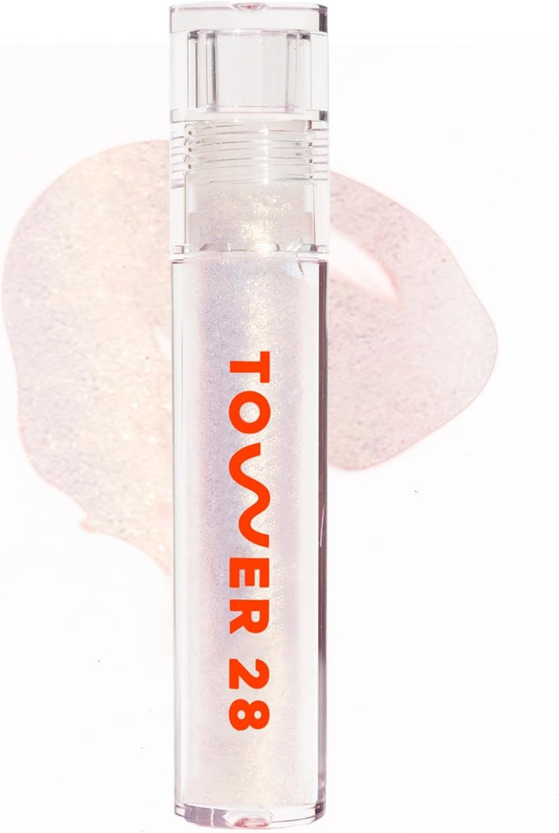 TOWER 28 ShineOn Lip Jelly, MAGIC, Non-Sticky Lip Gloss, Clear with Gold Shimmer Vegan Lip Gloss, Moisturizing Apricot and Raspberry Seed Oil, Cruelty Free - Image 1