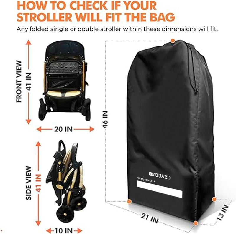 ONGUARD Waterproof Single and Double Stroller Bag for Airplane - Travel Stroller Cover for Air Travel and Storage - Gate Check Bag Backpack- Baby Airplane Essentials - Black - Image 3