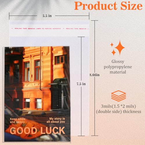 Miraclekoo 200Pcs 512 x 712 Inch Thick Greeting Card Clear Plastic Sleeves Self Sealing Cello Cellophane Bags Fit 5x7 Inch Cards wEnvelope Toploaders A6 A7 Photos Cookie - Image 5