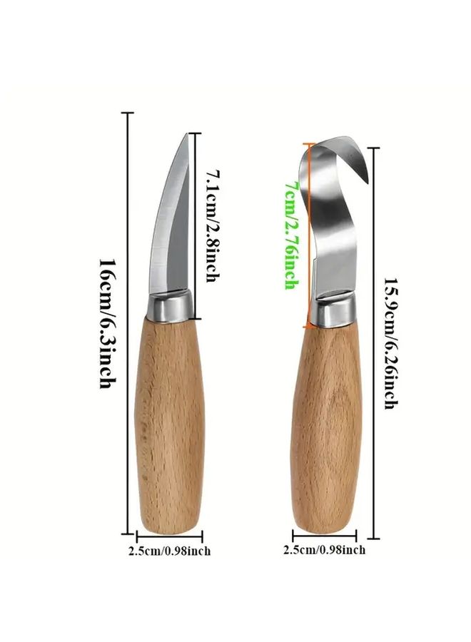 Woodworking Engraving Tools Set Carving Knife Stainless Steel Scimitar Straight Knife Wood Cutting Knife Scraper Spoon Knife Beech Handle - Image 2