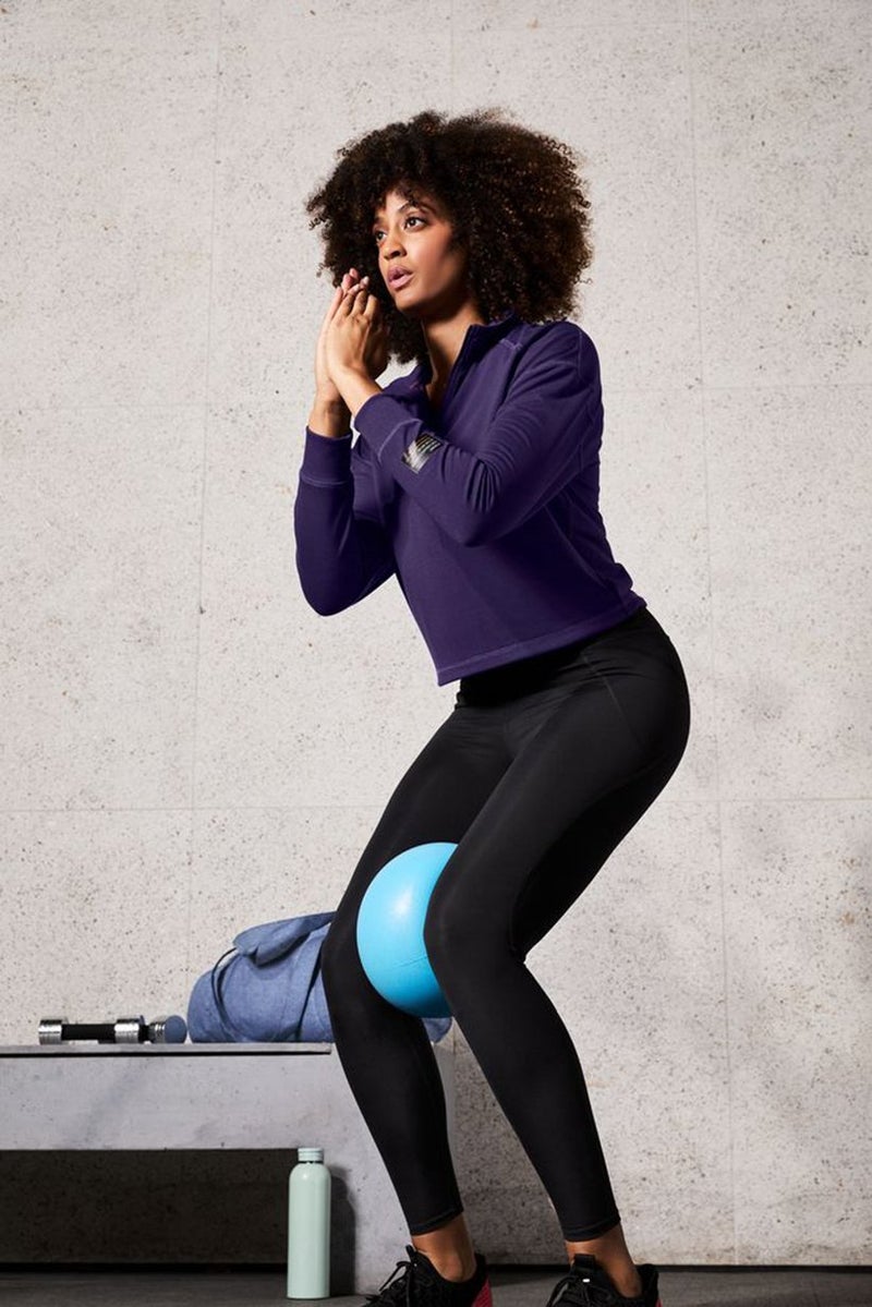 Tchibo Women Sportswear Fit Full Zip Plain Long Sleeve Top, Purple - Image 1