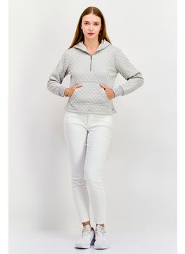 N:Philanthropy Women Quilted Half Zip Hooded Sweatshirt, Light Grey  - Image 4