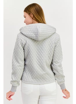 N:Philanthropy Women Quilted Half Zip Hooded Sweatshirt, Light Grey  - Image 3