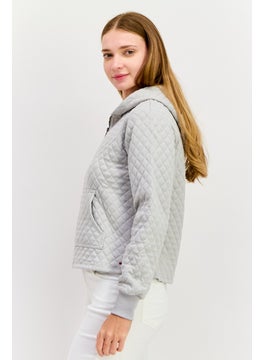 N:Philanthropy Women Quilted Half Zip Hooded Sweatshirt, Light Grey  - Image 2