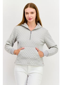 N:Philanthropy Women Quilted Half Zip Hooded Sweatshirt, Light Grey  - Image 1