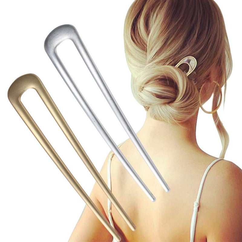FRDTLUTHW Large French Hair Pins Metal U-Shaped Hair Sticks(pack of 2, Gold&Silver) - Image 1