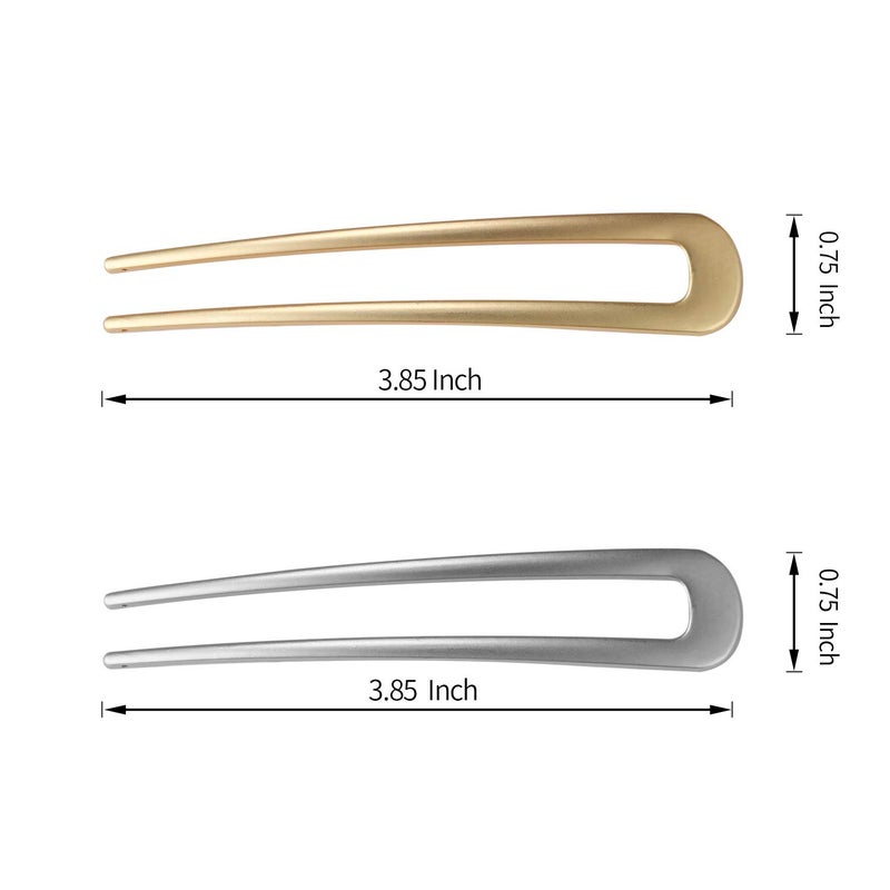 FRDTLUTHW Large French Hair Pins Metal U-Shaped Hair Sticks(pack of 2, Gold&Silver) - Image 2