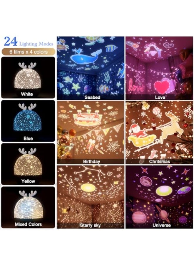 4-in-1 Night Light Projector with Timer and Remote Control for Kids Gift, USB Rechargeable Night Lamp 360°Rotatable Sound Machine Baby Sleep Lighting Starry Projector for Baby Children Teen Adult - Image 3