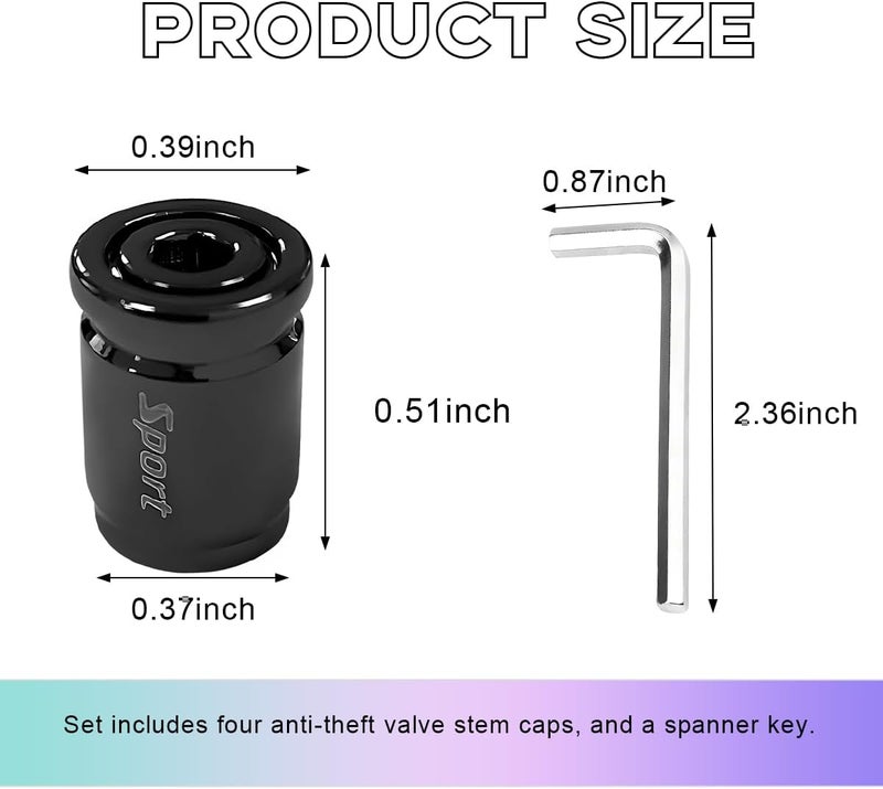 Yourkar يوركار () – 4 قطع من أغطية أسطوانات صمامات إطارات السيارات المقفلة، مقاومة للغبار مع ختم مطاطي، تحمي ضد سرقة هواء الإطارات، مناسبة للسيارات والسيارات الدفع الرباعي والدراجات، وملحقات السيارات (لون أسود). - Image 2