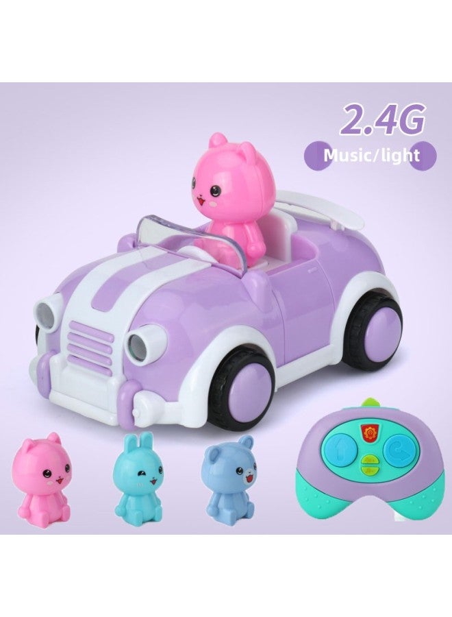 Hot For 2.4g Cartoon Remote Control Car Children's Toys Sound And Light Music Cute Convertible Gift Box Fun Press-Color:2.4g Cartoon Remote Control Toy Car (purple-window Gift Box) - Image 1