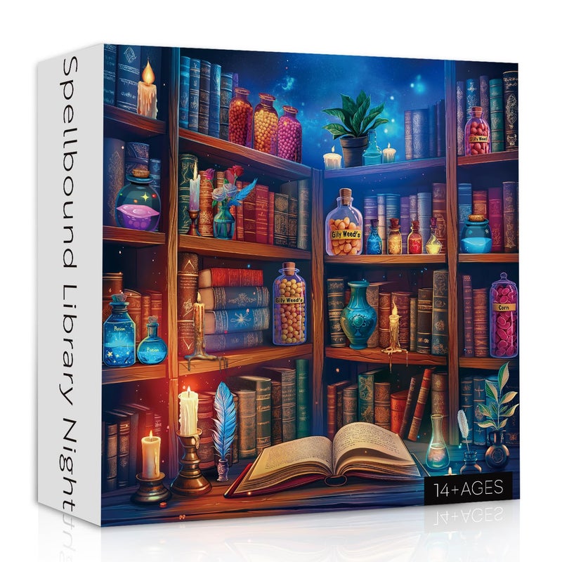 PPuzzling ألغاز الكتب العتيقة للبالغين 1000 قطعة مكتبة سحرية لغز صعب كديكور منزلي - Image 3