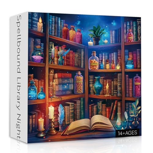 PPuzzling ألغاز الكتب العتيقة للبالغين 1000 قطعة مكتبة سحرية لغز صعب كديكور منزلي - Image 1