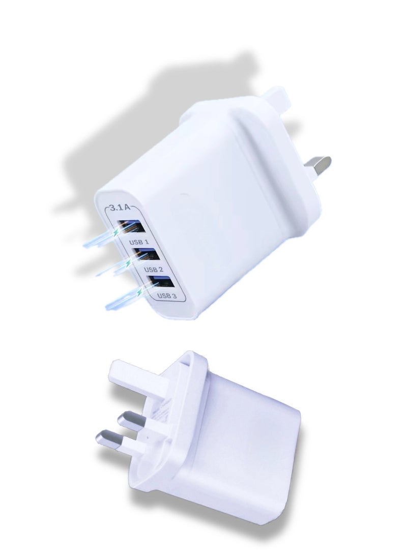 Triple Plug, Triple Plug with USB Port, Triple Plug with USB Ports, Plug with USB Ports, One Piece Triple Plug with Three USB Ports, USB Plug, Triple Adapter with Three USB Ports, USB Charger Adapter, Wall Adapter to USB, Triple Wall Plug to USB, Adapter for USB Charger Cables, USB Wall Plug, Wall Adapter Plug for Travel, USB Wall Charger - White Color. - Image 5