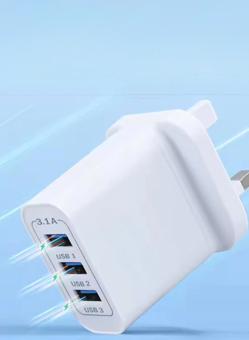 Triple Plug, Triple Plug with USB Port, Triple Plug with USB Ports, Plug with USB Ports, One Piece Triple Plug with Three USB Ports, USB Plug, Triple Adapter with Three USB Ports, USB Charger Adapter, Wall Adapter to USB, Triple Wall Plug to USB, Adapter for USB Charger Cables, USB Wall Plug, Wall Adapter Plug for Travel, USB Wall Charger - White Color. - Image 2