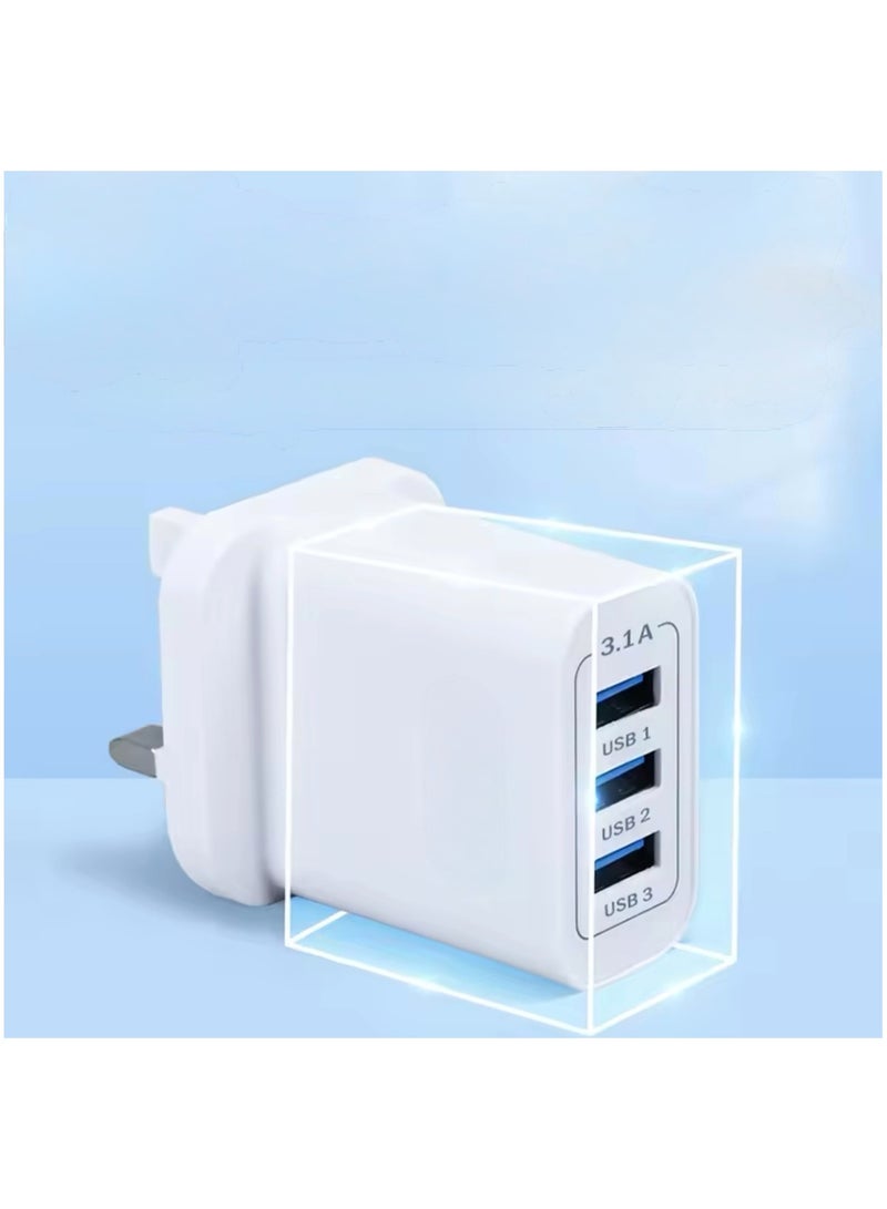 Triple Plug, Triple Plug with USB Port, Triple Plug with USB Ports, Plug with USB Ports, One Piece Triple Plug with Three USB Ports, USB Plug, Triple Adapter with Three USB Ports, USB Charger Adapter, Wall Adapter to USB, Triple Wall Plug to USB, Adapter for USB Charger Cables, USB Wall Plug, Wall Adapter Plug for Travel, USB Wall Charger - White Color. - Image 4