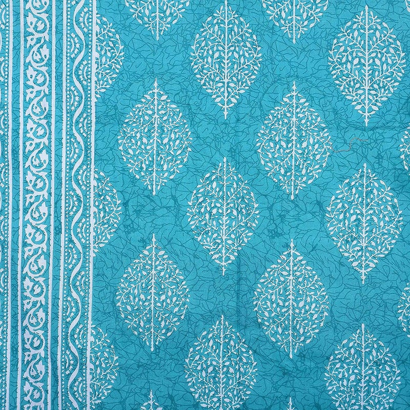 EarlyMart 100 Cotton Comfort 144 TC Rajasthani Jaipuri Traditional Floral King Size Double Bed Bedsheet with 2 Pillow Covers Blue - Image 2