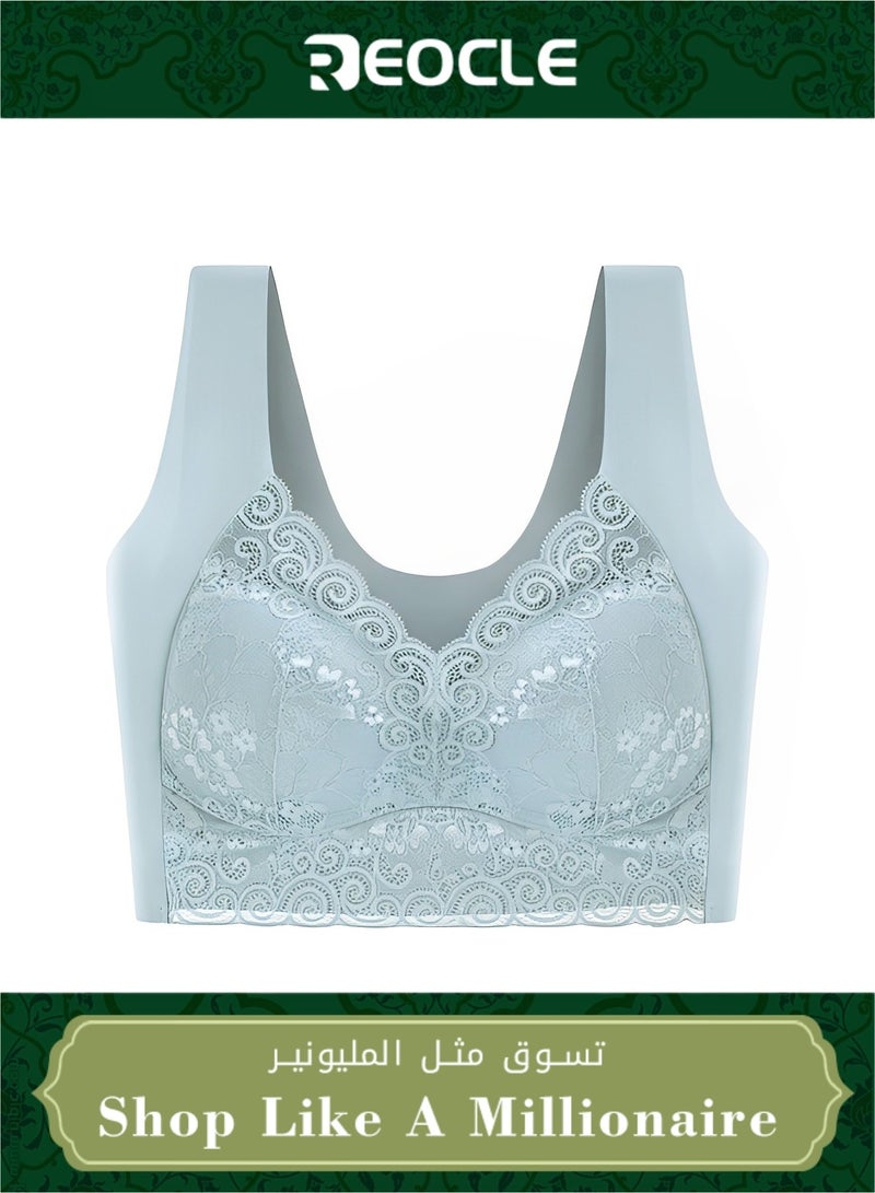 REOCLE Women's Lace Bra Lace Beauty Back Wire Free Bra Comfort Wireless Bras Full Coverage Back Support Posture Bra - Image 1