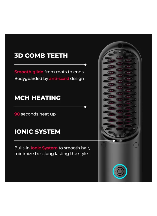 TYMO Porta Cordless Portable Hair Straightening Brush - Black