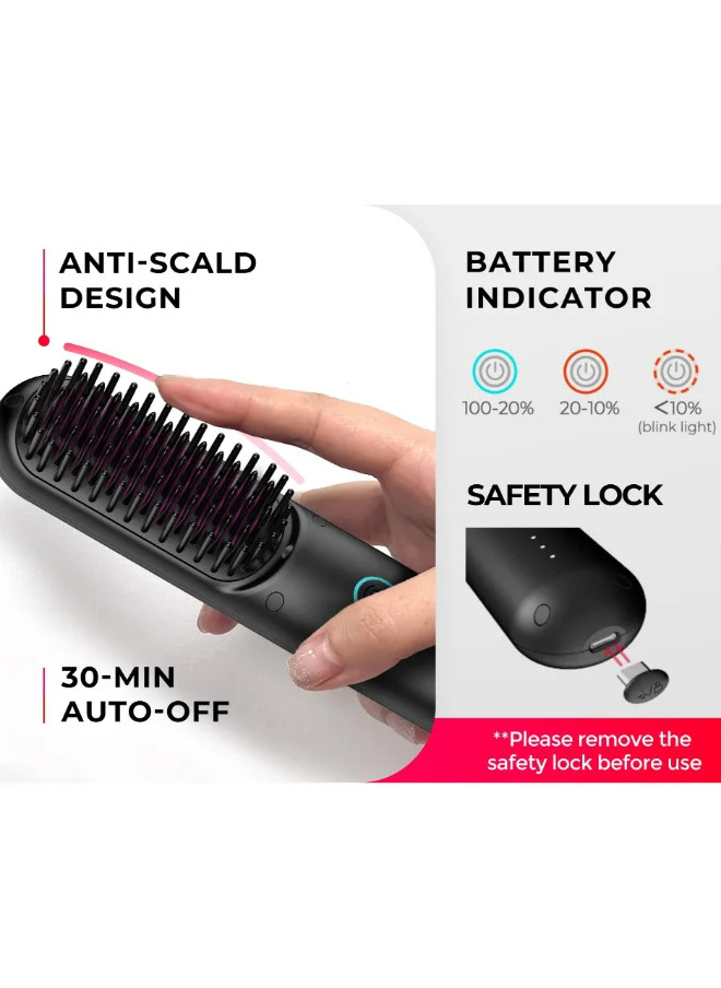 TYMO Porta Cordless Portable Hair Straightening Brush - Black