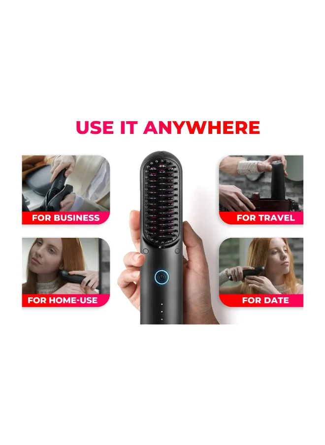 TYMO Porta Cordless Portable Hair Straightening Brush - Black