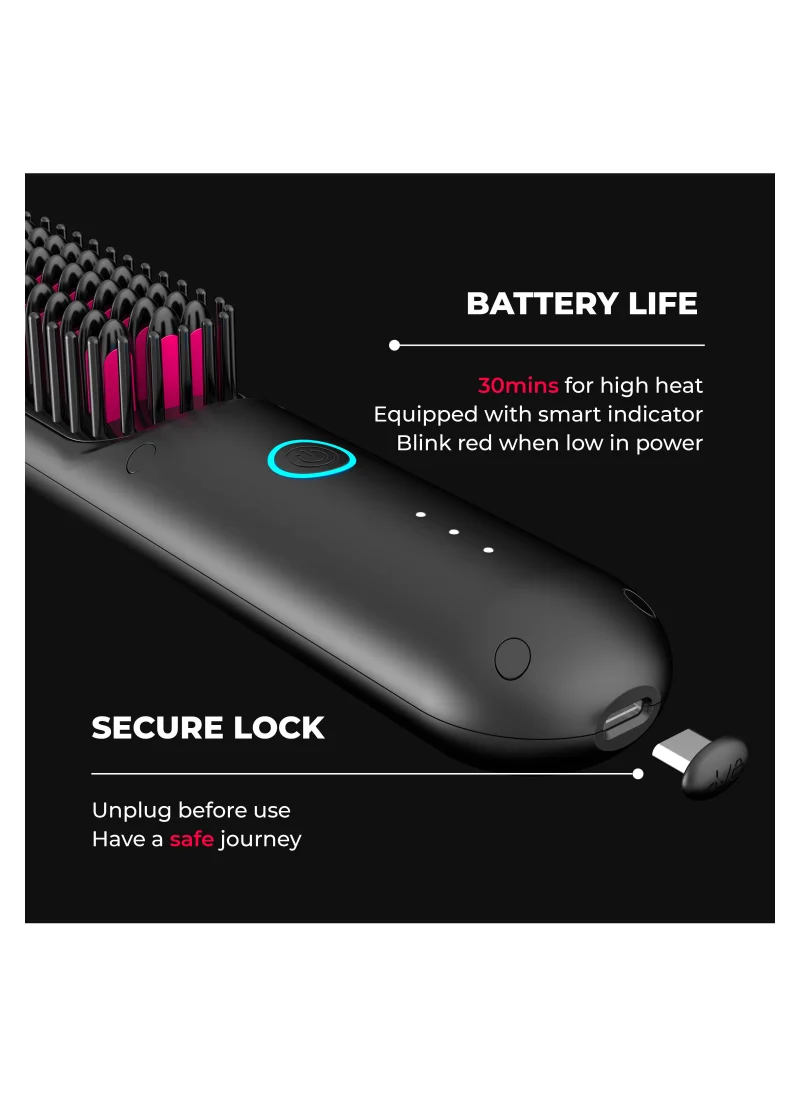 TYMO Porta Cordless Portable Hair Straightening Brush - Black