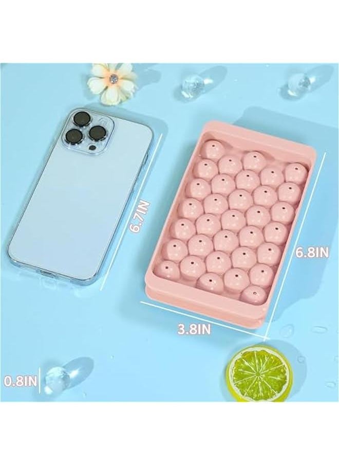 HOOKOR Ice Cube Tray for Freezer with Lid & Bin, Round Ice Cube Mold with Container, Mini Circle Ice Cube Tray Making Sphere Ice Chilling Cocktail Tea Coffee (2 Trays 1 Ice Bucket & Scoop) (Pink)  - Image 2