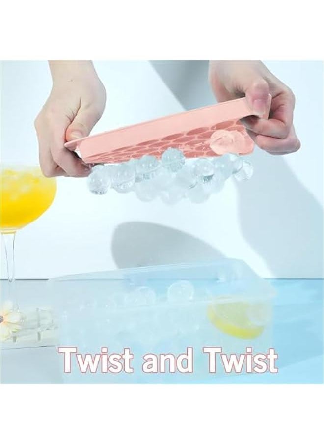 HOOKOR Ice Cube Tray for Freezer with Lid & Bin, Round Ice Cube Mold with Container, Mini Circle Ice Cube Tray Making Sphere Ice Chilling Cocktail Tea Coffee (2 Trays 1 Ice Bucket & Scoop) (Pink)  - Image 3