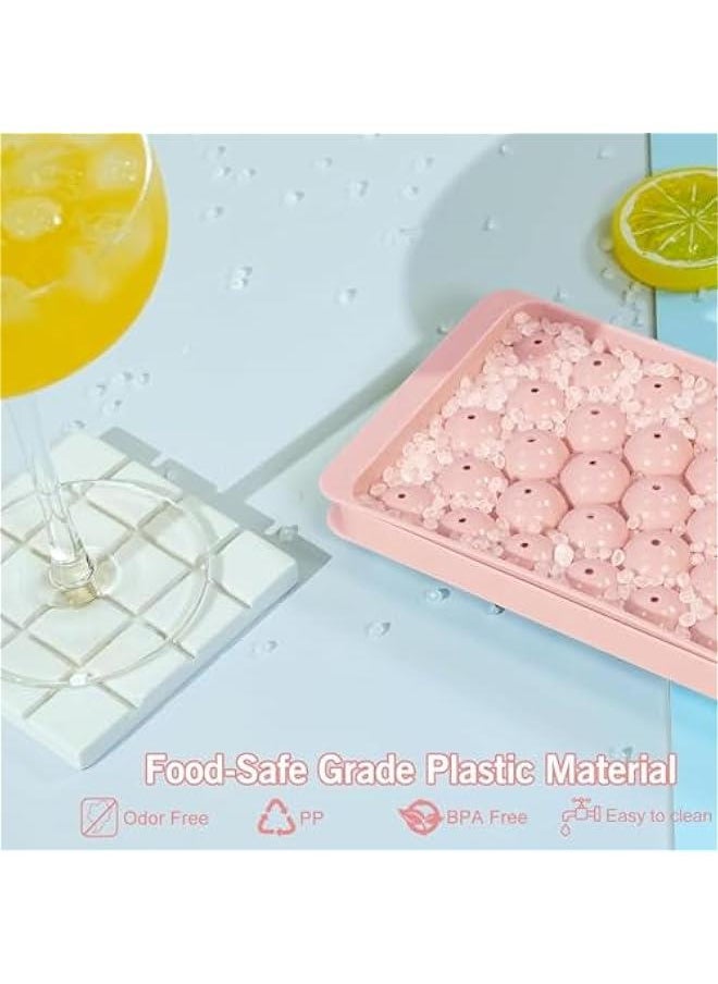 HOOKOR Ice Cube Tray for Freezer with Lid & Bin, Round Ice Cube Mold with Container, Mini Circle Ice Cube Tray Making Sphere Ice Chilling Cocktail Tea Coffee (2 Trays 1 Ice Bucket & Scoop) (Pink)  - Image 4